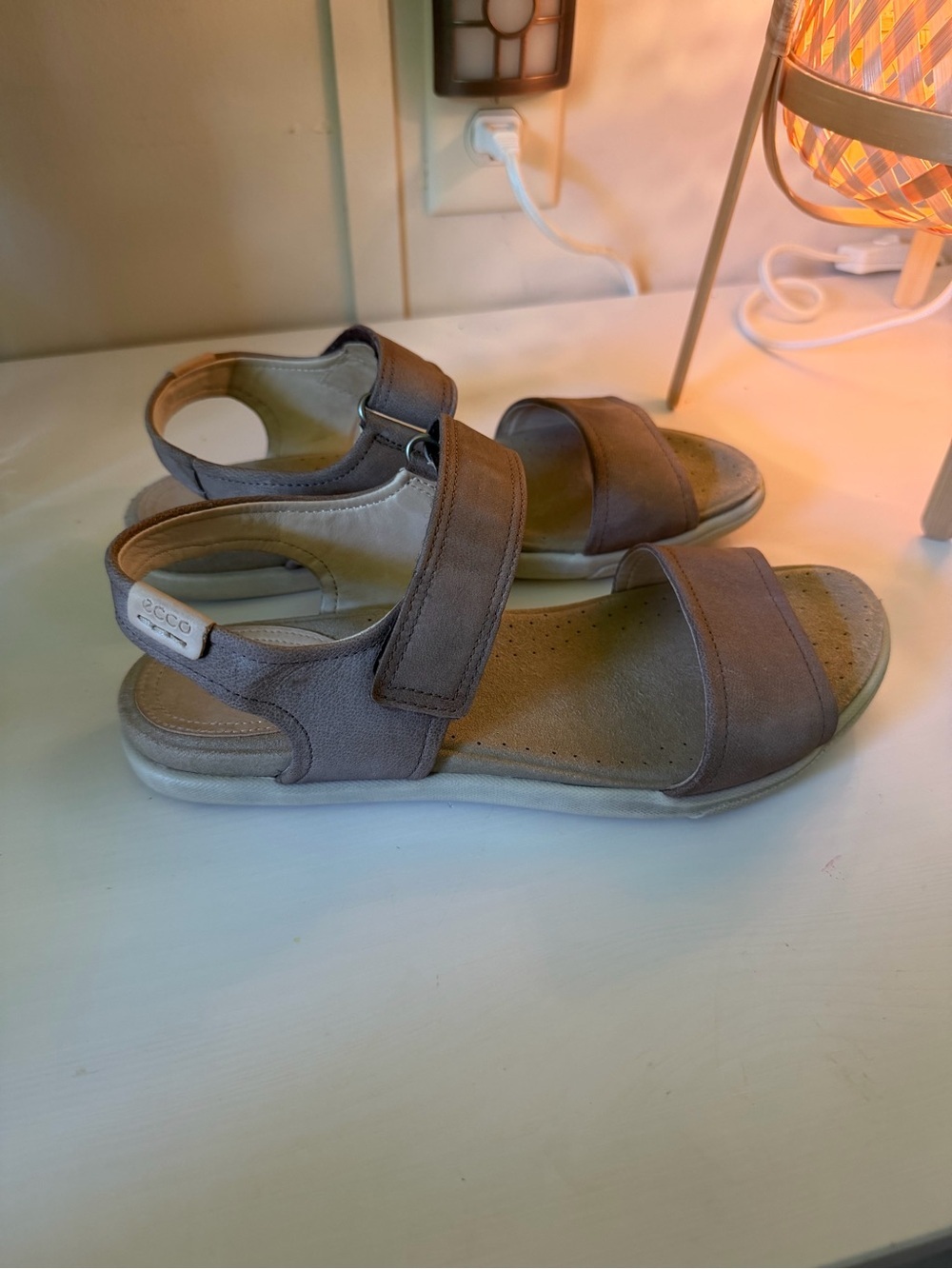 Ecco Women's Taupe Two-Strap Comfort Sandals
